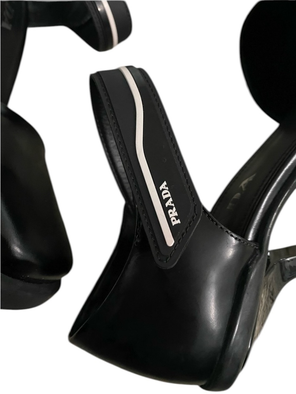 PRADA Sculptural Heel Mary Jane Pumps Black Leather Square Toe IT 40 / US 9 - Picture 6 of 10